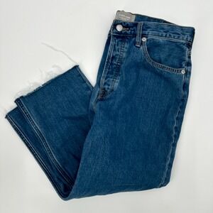 Everlane The Summer Slouch Jeans‎ Women's 26 Blue Denim Organic Cotton Raw Hem